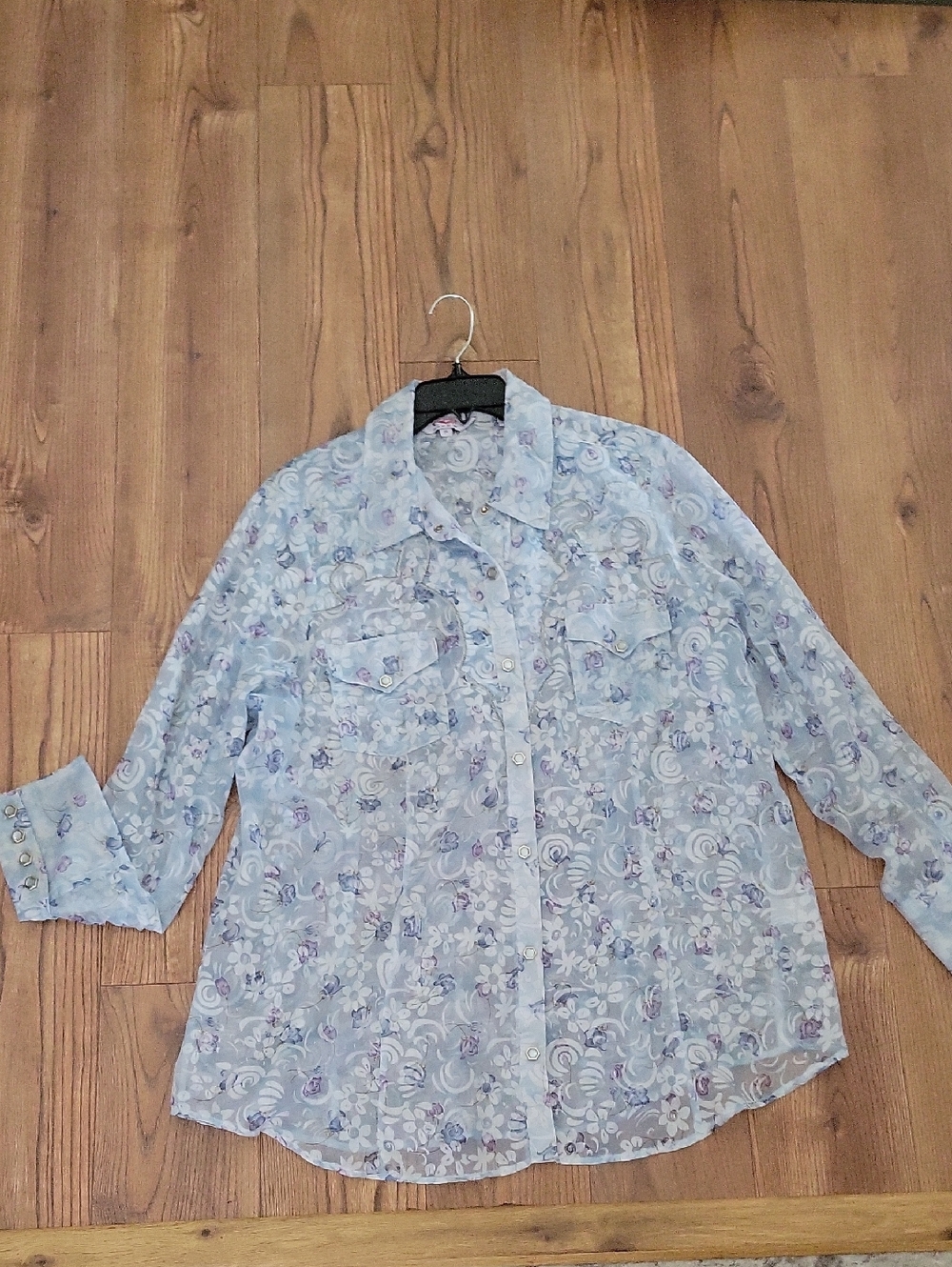 Roper Light Blue Sheer Floral Button-Down Shirt